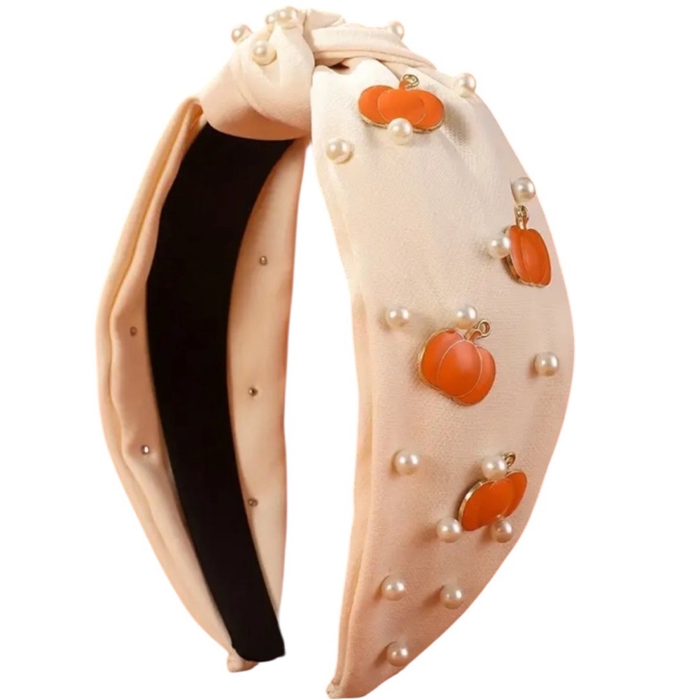 Faux Pearl & Pumpkin Knotted Headband
